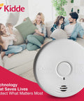 10 Year Photoelectric Smoke And Carbon Monoxide Alarm With Sealed Lithium Battery No Battery Change Over A Decade Kitchen Safe Combination Detector Model P3010K CO, family on sofa