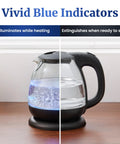 Fast Boil 1 Liter Glass Electric Kettle Cordless 360 Degree Base BPA Free 1100W With Auto Shutoff Blue LED Interior on counter