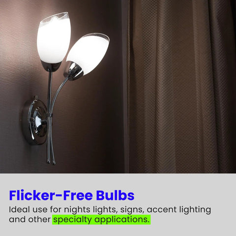 Two Pack 0.6W Non Dimmable LED Night Light Bulbs C7 Candelabra Base Clear Finish 4000K Cool White in wall fixture