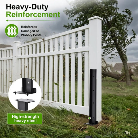Heavy Duty Fence Post Repair Kit And Quick Fix Stabilizer Bracket With Tough As Nails H Frame Support reinforcing a wobbly fence post