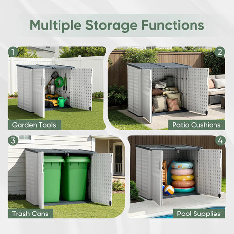 Backyard Resin Storage Shed 34 Cu Ft Waterproof Cabinet With Double Locks Beige Weatherproof Organizer for various items
