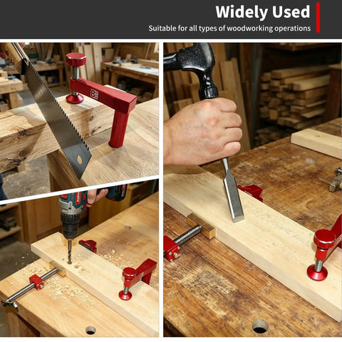 Ironclad Bench Dog Clamp Pack For Mft Workbenches With Ten Nonslip Inserts fits 3/4 inch dog holes, securing wood during cutting and drilling.