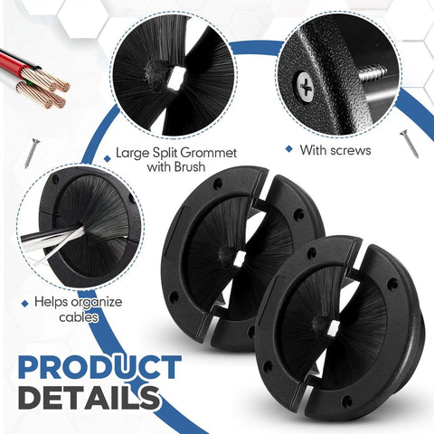 2 Pack 4 Inch Round Brush Grommet With Split Design For Raised Floor Airflow Management And Cable Management