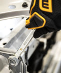 19Mm 4 Degree Swing Arch 12 Point Ratcheting Combination Wrench With Off Corner Loading And Dual Direction Ratcheting For A Tight Grip In Small Spaces 90 Tooth Box End being used on bolt