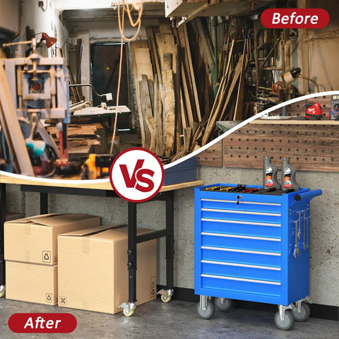 Badass Seven Drawer Rolling Tool Chest With Heavy Duty Swivel Wheels Portable Job Site Tool Cart And Secure Locking Steel Storage Cabinet Upgraded Cold Rolled Steel Build For Garage Workbench Blue