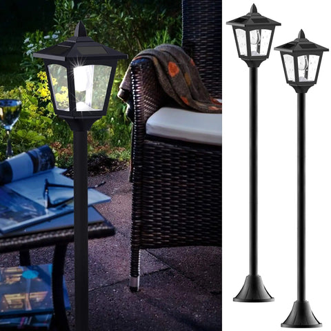 40 Inch Solar Lamp Post Lights Outdoor Vintage Street Vibe for lawns and pathways at night, pack of 2 with auto on at dusk.