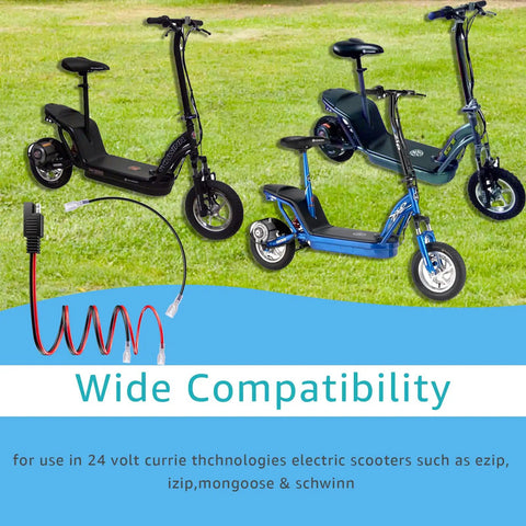 24V Electric Scooter Battery Wiring Harness With 2 Prong Connector And Insulated Terminals, Replacement Cable Kit Compatible With eZip, IZIP, Schwinn, GT, Mongoose And Other 24V Scooters