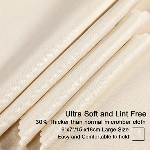 Close-up of Ten Pack Microfiber Cleaning Cloths 6x7 Inches Lint Free For Eyeglasses Screens showing fabric texture and size details.