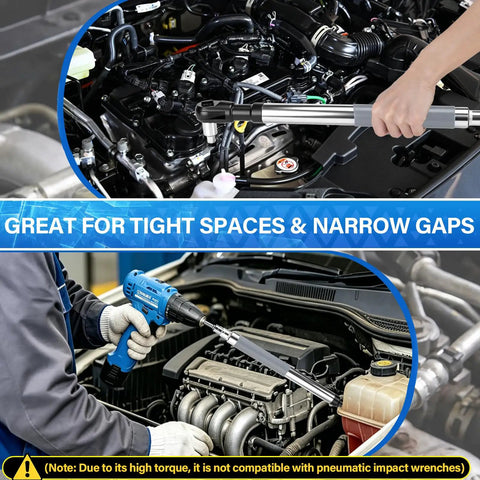 1/2 Inch Offset Extension Wrench Impact Rated Ratchet Adapter For Electric Drill in tight engine bay spaces.