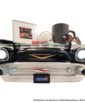 1957 Chevy Bel Air Floating Wall Shelf With Led Headlights And Tempered Glass Display Retro Classic Car Decor For Garage Or Man Cave Black Finish Twenty By Six Point One By Eight Inches Ideal Gift For Car Enthusiasts showcasing collectibles.
