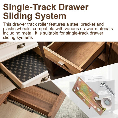 Heavy Duty Single Track Drawer Replacement With Sturdy Steel Bracket And Smooth Gliding Plastic Wheels For Cabinetry No Fuss Setup Two Piece Hardware Kit