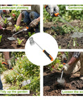 Stainless Steel Hand Weeder With Anti Slip Rubber Handle Handy Portable Weeding Tool for gardens and farms in use.