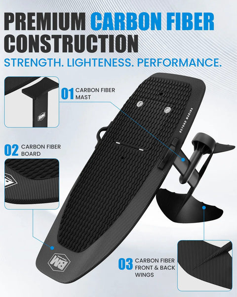 8000W Electric Efoil Surfboard With Wireless Remote High Speed Hydrofoil Board For Adults Supports Up To 286 Lbs Rechargeable Battery Easy Launch Fly Above Water At Gnarly Speeds showcasing carbon fiber construction and design