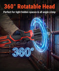 Close-up of Holdwell S Pro 18V Electric Pipe Crimping Tool 24KN Brushless Motor with 360° rotatable head for tight spaces.