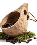 Kuksa Wooden Cup Handcarved 8 Oz Coffee Mug With Lanyard And Carabiner For Camping Outdoors with coffee beans inside