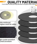 Five Piece Three Inch Cut Off Wheel Set with Quarter Inch Shaft Mandrel for die grinders, showing reinforced discs and materials
