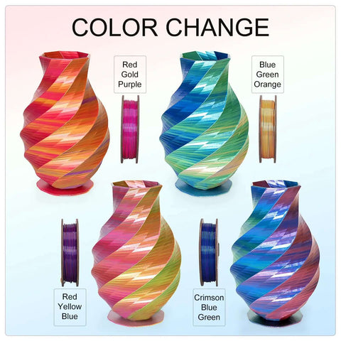 Tri Color Silk PLA 3D Printer Filament Bundle 1.75mm Color Changing Silk PLA Multicolor Filament Pack With Four 250g Spools Display