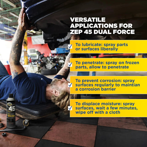 ZEP 45 Dual Force spray can under vehicle, 14 oz industrial lubricant for rust, friction, corrosion and moisture