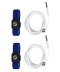 EMF Shield Grounding Kit With 2 Cords And 2 Wrist Straps For Home Or Office displayed with blue straps and white cords