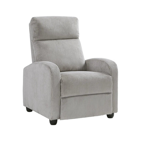 Cozy Corduroy Pushback Recliner Chair With Solid Wood Frame And Metal Base in light grey fabric, small single sofa for living room