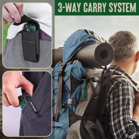 Three ways to carry a CNC Machined Multitool Pliers 27 In 1 EDC Tool With Pocket Knife Fire Starter Whistle Bottle Opener