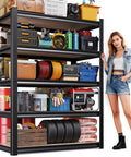 Sturdy 71 Inch Heavy Duty Garage Shelving Unit With 2050 Lb Capacity, 5 Adjustable Steel Shelves, packed with tools and supplies.