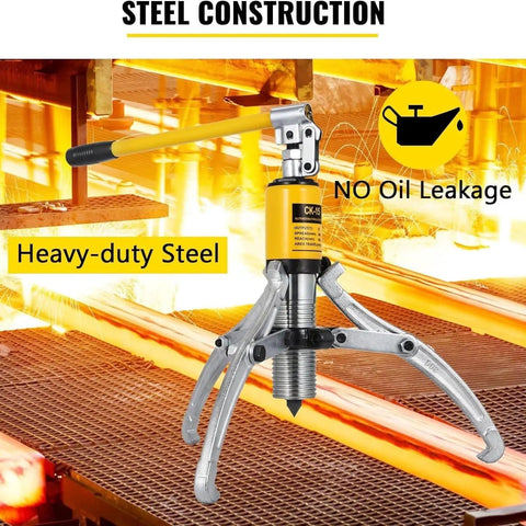 Heavy Duty 15 Ton Hydraulic Gear Puller And Wheel Bearing Separator With Adjustable 3 Jaws for automotive work, made of heavy-duty steel.