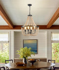 Fab Boho Wooden Bead Chandelier With Large Two Layer Maple Beads 4 Light Farmhouse Pendant Light in dining room setting