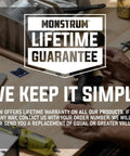 Picatinny Rail Mount For 500 And 590 Series Shotguns with Monstrum lifetime warranty banner.