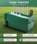 Cordless Golf Ball Dispenser With 100 Ball Capacity And Auto Tee Machine Replacement Swing Trainer With Nine Club Jacks and Phone Stand