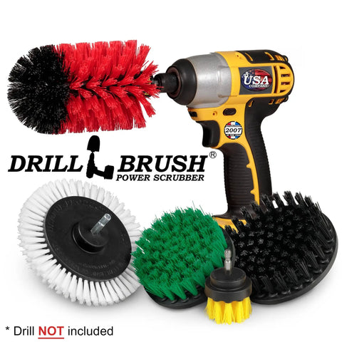 Multi Surface Drill Brush Attachments Set For Car Interior And Beyond, Dishwasher Safe Car Detailing Kit shown with drill