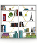 Six Tier White And Yellow Bookcase Storage Shelf With Industrial Display Vibe, Space Saving Organizer filled with decor and books