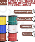 Six Color Red Blue Green Yellow Brown White 100ft Each 600ft Total 14 Gauge CCA Automotive Primary Wire Single Conductor Spool SAE J1128 Hook Up Electrical Wire For Trailer Towing RV Camper in six spools