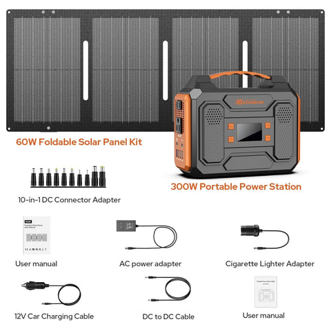 Portable Solar Generator 300W Power Station With Foldable 60W Solar Panel And 280Wh Battery Pack, Pure Sine Wave USB DC AC Outlets