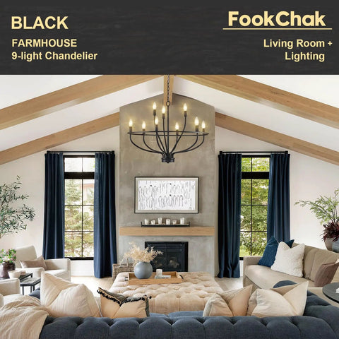 9 Light Black Candle Chandelier For Dining Room And Living Room Over Table Modern Fixture With E12 Sockets in cozy living room