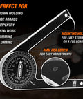 Pro Level 7.25 Inch Miter Saw Protractor CNC Machined Aluminum Alloy with laser engraved scale and mounting holes.