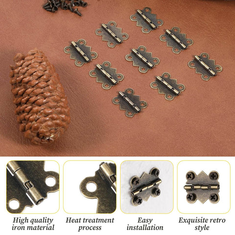 12 Pcs Small Butterfly Hinges Antique Bronze Mini Metal Hinges 20 x 17mm for DIY Wooden Jewelry Boxes Crafts with 48 Screws