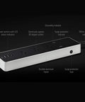 Smart Triple Outlet Power Strip With Energy Meter For Apple HomeKit, Siri Control, showing LED status indicators and aluminum frame
