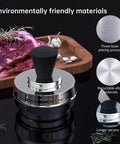 3-Piece Pressure Regulator Set For Pressure Cooker 5 10 15 Lb Adjustable Levels with stainless steel design, next to raw meat
