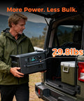 Man carrying Rock Solid 1800W Portable Power Station Featuring 1024Wh LiFePO4 Battery And 100W Solar Panel, weighing 29.8 lbs.