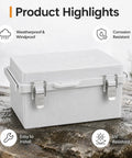 Super Heavy Duty IP67 Waterproof Junction Box With Secure Hinged Lid And Multiple Cable Glands Outdoor Electrical Enclosure Built Different For Nasty Weather Days on a wet rock.