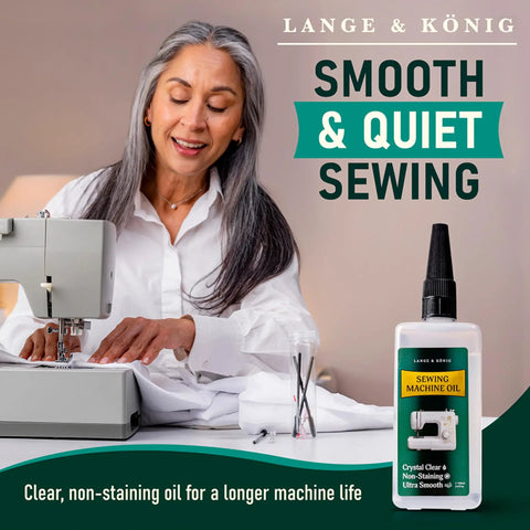 Crystal Clear 3.4 Oz Sewing Machine Oil Set With 1 Inch And 1.5 Inch Precision Applicators And Five Deep Cleaning Brushes For Quiet, Smooth, Gummed Free Operation Of Your Sewing Machine. Bottle with sewing machine and brushes