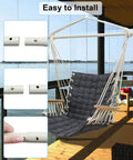 Chill Indoor Outdoor Hammock Chair With Wooden Armrests, Steel Spreader Bar And Anti Slip Rings, Cotton Weave Swing on Patio