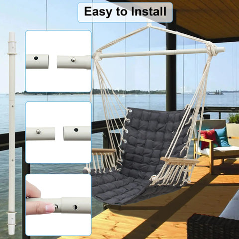 Chill Indoor Outdoor Hammock Chair With Wooden Armrests, Steel Spreader Bar And Anti Slip Rings, Cotton Weave Swing on Patio