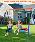 Backyard Swing Set With Stand For Kids, Heavy Duty 440 Lb Metal A Frame Outdoor Playset, children on swings in garden