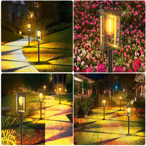 Rectangle Solar Pathway Lights Outdoor 6 Pack Super Bright Auto On Off No Fuss Landscape LED Lights illuminating walkway