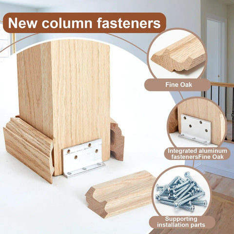 Three And A Half Inch Newel Post Mounting Kit With L Brackets And Metal Post Anchors DIY Friendly Includes Red Oak Wood Trim Deck Bases And Fasteners For Securing Handrails And Balustrades To Stairs And Floors