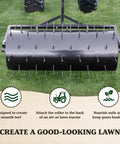 36 Inch Wide Lawn Aerator Roller With 78 Steel Spikes And 24 Gallon Water Holder for behind mower or ATV use on grass