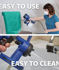 Person using the Finish Max HVLP Electric Paint Sprayer for Cabinets, Furniture and Trim, showcasing easy use and cleaning.