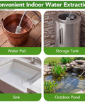 Image showing Cordless Rechargeable High Reach Plant Waterer With Telescoping Wand Extends From 25.6 To 35.4 Inches extracting water from a pail, tank, sink, and pond.